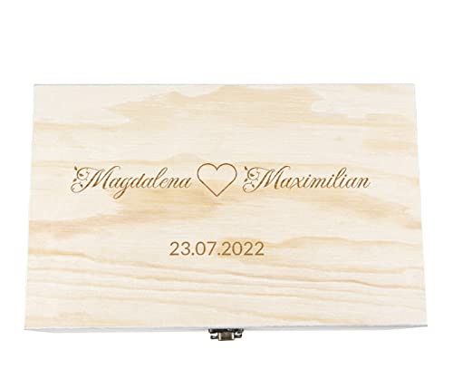 Alsino Holzkiste mit Deckel für die Hochzeit - personalisiert Natur Aufbewahrungskiste Erinnerungsbox & Geschenkkiste (24x14x10 cm, Hochzeit-1) von Alsino