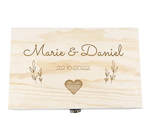 Alsino Holzkiste mit Deckel für die Hochzeit - personalisiert Natur Aufbewahrungskiste Erinnerungsbox & Geschenkkiste (27x12x17 cm, Hochzeit-5) von Alsino