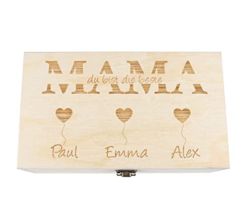 Alsino Muttertag Muttertagsgeschenk Holz Box personalisiert Geschenk mit Gravur Holz für Mama Mutter Geschenke – Holzbox mit Verschluss & Griffen, 24x14x10 cm, Muttertag-3 von Alsino