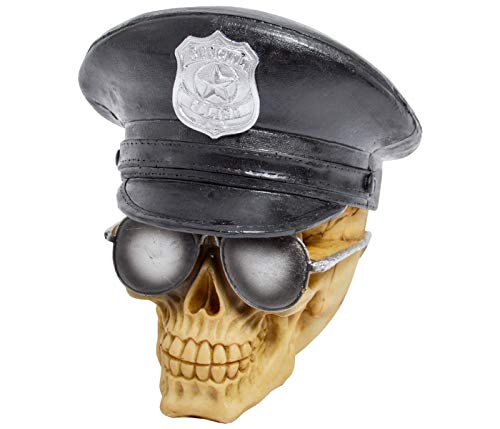 Alsino Totenkopf Deko mit Sonnenbrille - Maße: 13x15cm, Gewicht: 450 g - Polizei Hut Halloween Partys Skull Totenschädel von Alsino