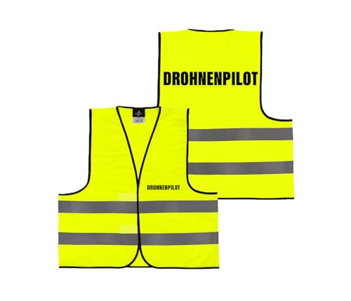 Alsino Warnweste mit Aufdruck - 5er 10er Sets Sicherheitsweste Drohnenpilot Sicherheit Personal Rücken/Front- Druck - Gelb Orange M/XL/XXL/5XL, Farbe wählen:10 Stück - gelb, Größe wählen:XL von Alsino