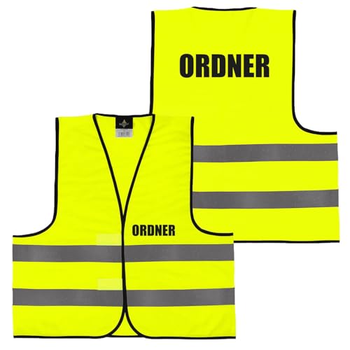 Alsino Warnweste mit Aufdruck - Sicherheitsweste 5er 10er Sets Ordner Rücken/Front- Druck - Gelb Orange M/XL/XXL/5XL, Farbe wählen:10 Stück - gelb, Größe wählen:XL von Alsino