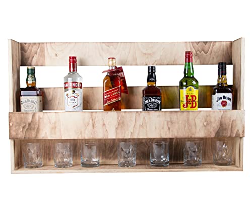 Bar-Regal Holz Vintage Wand-Bar Weinregal Rustikal Flaschenhalter Platz für 5-6 Flaschen Massiv Industrie Style - aus deutscher Holzmanufaktur, (Whiskeyregal geflammt 90x51.5x14 cm) von Alsino