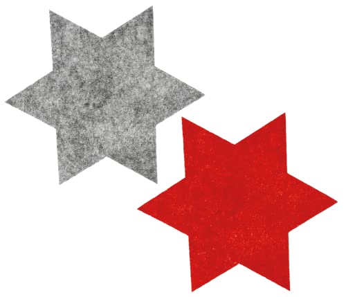 Filzstern Untersetzer 1 cm Sterne Set rot, grau - Dekoration aus Filz für Tisch und Bar als Kerzenaccessoire Tischdekoration Weihnachten (2er Set) von Alsino