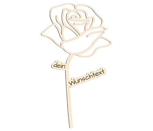 Geschenk Personalisierte Rose - aus Holz oder Acryl - Personalisiert Kreative Geschenkidee Jahrestag Geburtstag Hochzeitstag Wunschtext Deko-Rose (Holz Birke Multiplex) von Alsino