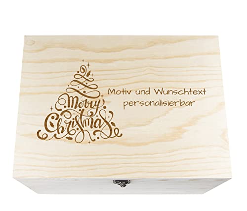 Holzbox Weihnachten personalisiert Premium Gravur 15 x 10 x 7 cm Holzkiste Geschenkidee Geschenkbox Personalisiertes Geschenk, Größe 15 x 10 x 7 cm (F) von Alsino