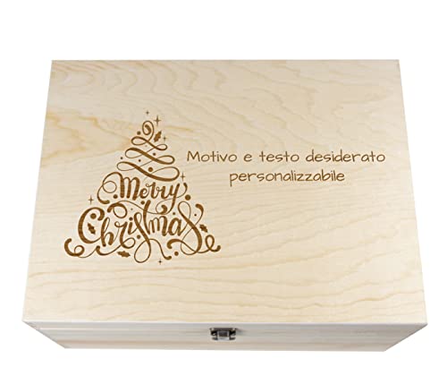 Geschenkbox Weihnachten personalisiert Personalisiertes Geschenk Holzkiste mit Gravur Holzbox Deckel Wunschtext, Größe 24 x 14 x 10 cm (F) von Alsino