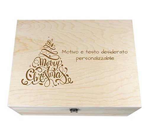 Alsino Geschenkbox Weihnachten personalisiert Personalisiertes Geschenk Holzkiste mit Gravur Holzbox Deckel Wunschtext, Größe 27 x 17 x 12 cm (E) von Alsino