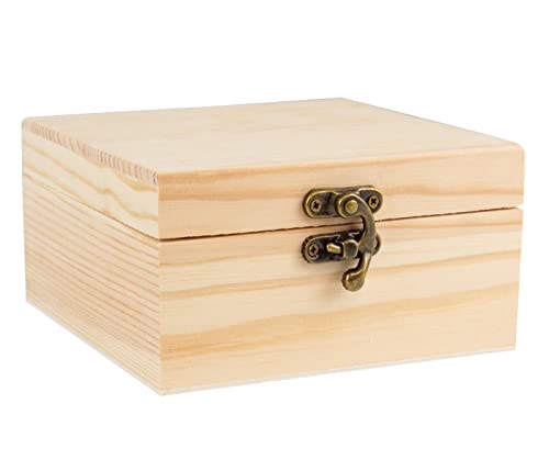 Alsino Holzbox Holzkiste mit Deckel Holztruhe Aufbewahrungsbox Vintage Aufbewahrung Truhe Kiste - mit Scharnier Verschluss, Größe: 13 cm x 13 cm x 7 cm von Alsino