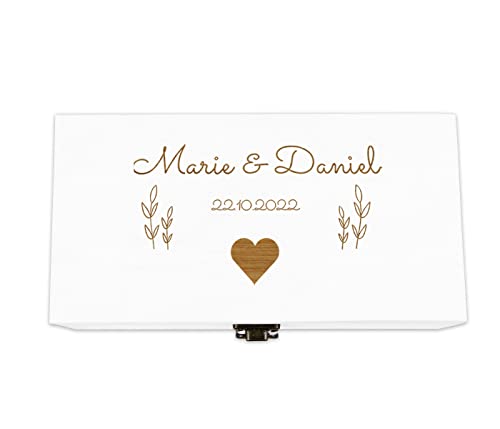 Holzkiste Hochzeit weiß personalisiert mit Deckel für die Hochzeit Holzbox Geschenk - Natur Aufbewahrungskiste Erinnerungsbox & Geschenkkiste, 21 x 11 x 8 cm, Hochzeit-5 von Alsino