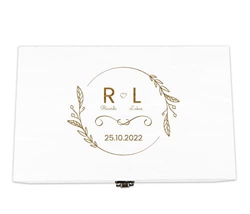 Holzkiste Hochzeit weiß personalisiert mit Deckel für die Hochzeit Holzbox Geschenk - Natur Aufbewahrungskiste Erinnerungsbox & Geschenkkiste, 27 x 17 x 11 cm, Hochzeit-3 von Alsino