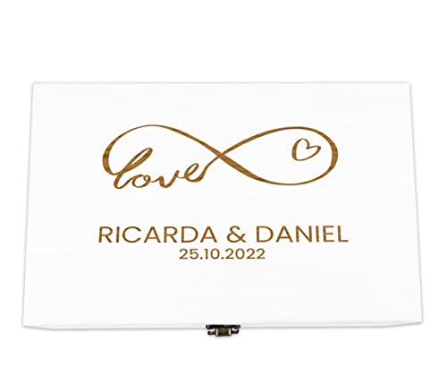 Holzkiste Hochzeit weiß personalisiert mit Deckel für die Hochzeit Holzbox Geschenk - Natur Aufbewahrungskiste Erinnerungsbox & Geschenkkiste, 27 x 17 x 11 cm, Hochzeit-4 von Alsino