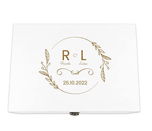 Alsino Holzkiste Hochzeit weiß personalisiert mit Deckel für die Hochzeit Holzbox Geschenk - Natur Aufbewahrungskiste Erinnerungsbox & Geschenkkiste, 32 x 23 x 16 cm, Hochzeit-3 von Alsino