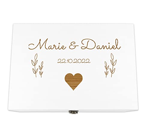 Alsino Holzkiste Hochzeit weiß personalisiert mit Deckel für die Hochzeit Holzbox Geschenk - Natur Aufbewahrungskiste Erinnerungsbox & Geschenkkiste, 32 x 23 x 16 cm, Hochzeit-5 von Alsino