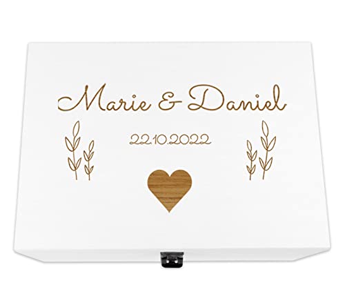 Alsino Holzkiste Hochzeit weiß personalisiert mit Deckel für die Hochzeit Holzbox Geschenk - Natur Aufbewahrungskiste Erinnerungsbox & Geschenkkiste, 40 x 26 x 18 cm, Hochzeit-5 von Alsino