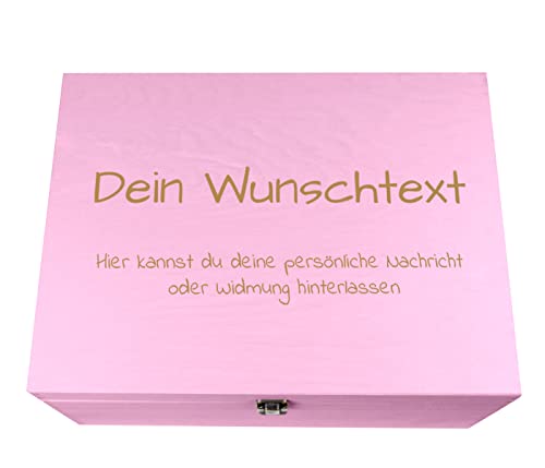 Alsino Holzkiste Pink personalisierbar B 40 x H 30 x T 20 cm mit Gravur Geschenkbox Personalisiertes Geschenk Holzbox Deckel Aufbewahrungsbox Wunschtext von Alsino