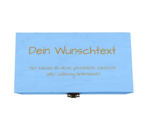Holzkiste blau personalisierbar mit Gravur Geschenkbox Personalisiertes Geschenk Holzbox Deckel Aufbewahrungsbox Wunschtext, 21 x 11 x 8 cm von Alsino