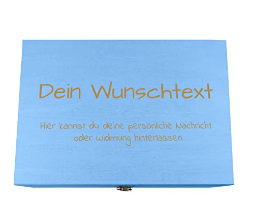 Holzkiste blau personalisierbar mit Gravur Geschenkbox Personalisiertes Geschenk Holzbox Deckel Aufbewahrungsbox Wunschtext, 32 x 23 x 16 cm von Alsino