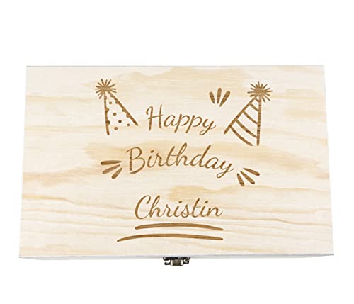 Holzkiste mit Deckel für den Geburtstag - personalisiert Natur Aufbewahrungskiste Erinnerungsbox & Geschenkkiste, Größe : ca. 27x12x17 cm, Motiv :Geburtstag-1 von Alsino