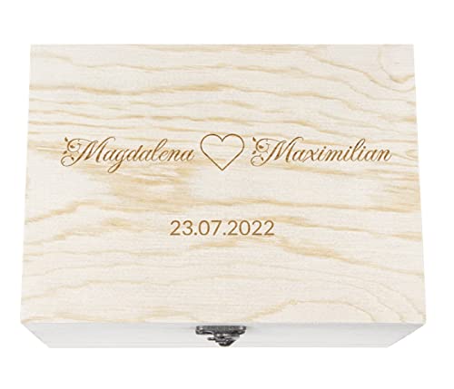 Alsino Holzkiste mit Deckel für die Hochzeit - personalisiert Natur Aufbewahrungskiste Erinnerungsbox & Geschenkkiste (30x20x14 cm, Hochzeit-1) von Alsino