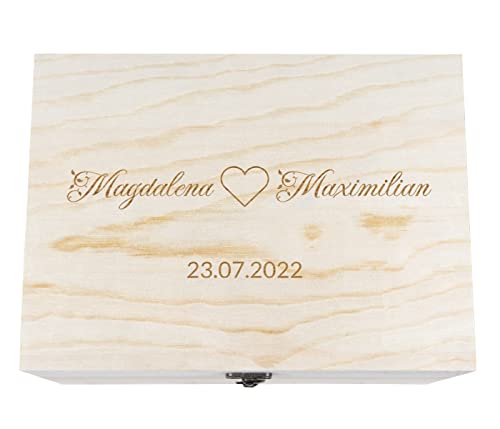 Holzkiste mit Deckel für die Hochzeit - personalisiert Natur Aufbewahrungskiste Erinnerungsbox & Geschenkkiste (33x23x16 cm, Hochzeit-1) von Alsino