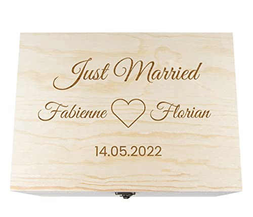Alsino Holzkiste mit Deckel für die Hochzeit - personalisiert Natur Aufbewahrungskiste Erinnerungsbox & Geschenkkiste (36x26x18 cm, Hochzeit-2) von Alsino