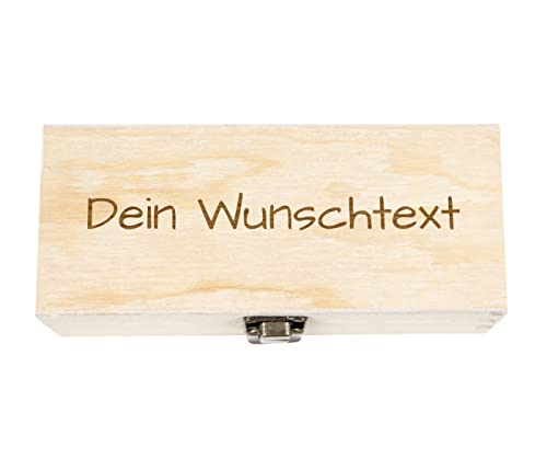 Holzkiste mit Gravur Geschenkbox Personalisiertes Geschenk Holzbox Deckel Aufbewahrungsbox Wunschtext, Größe: 18x8x6 cm, Motiv: Wunschtext von Alsino