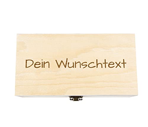 Alsino Holzkiste mit Gravur Geschenkbox Personalisiertes Geschenk Holzbox Deckel Aufbewahrungsbox Wunschtext, Größe: 21x11x8 cm, Motiv: Wunschtext von Alsino