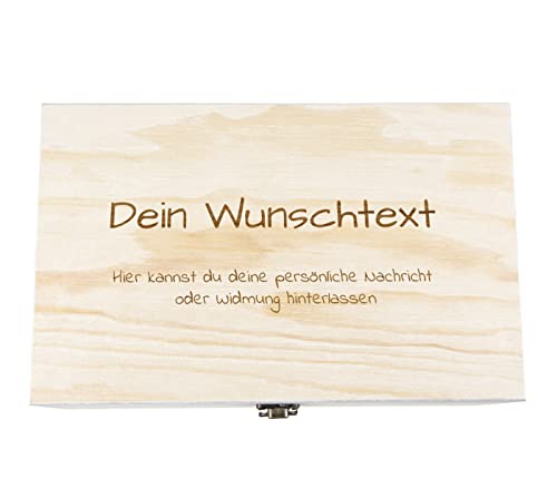 Alsino Holzkiste mit Gravur Geschenkbox Personalisiertes Geschenk Holzbox Deckel Aufbewahrungsbox Wunschtext, Größe: 27x17x12 cm, Motiv: Wunschtext von Alsino