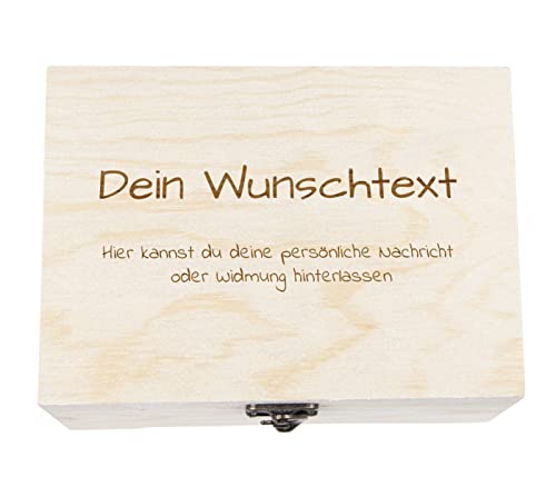 Alsino Holzkiste mit Gravur Geschenkbox Personalisiertes Geschenk Holzbox Deckel Aufbewahrungsbox Wunschtext, Größe:18x13x10 cm, Motiv:Wunschtext von Alsino