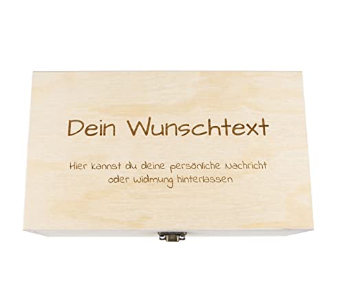 Alsino Holzkiste mit Gravur Geschenkbox Personalisiertes Geschenk Holzbox Deckel Aufbewahrungsbox Wunschtext, Größe:24x14x10 cm, Motiv:Wunschtext von Alsino