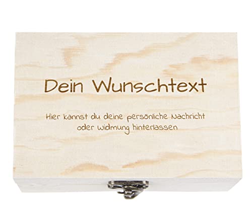 Alsino Holzkiste mit Gravur Größe: 15x10x7 cm Geschenkbox Personalisiertes Geschenk Holzbox Deckel Aufbewahrungsbox Wunschtext Motiv: Wunschtext von Alsino