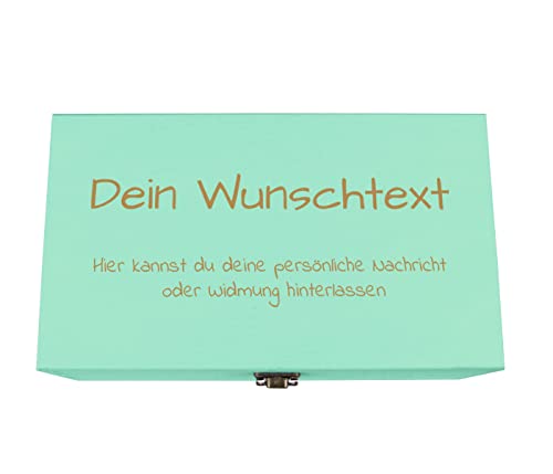 Holzkiste türkis grün personalisierbar mit Gravur Geschenkbox Personalisiertes Geschenk Holzbox Deckel Aufbewahrungsbox Wunschtext, 24 x 14 x 10 cm von Alsino
