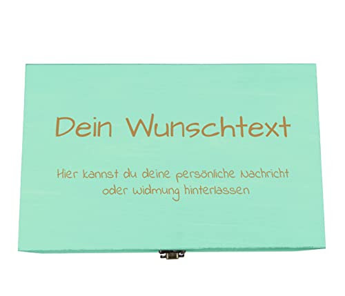 Holzkiste türkis grün personalisierbar mit Gravur Geschenkbox Personalisiertes Geschenk Holzbox Deckel Aufbewahrungsbox Wunschtext, 27 x 17 x 11 cm von Alsino