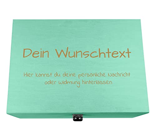 Holzkiste türkis grün personalisierbar mit Gravur Geschenkbox Personalisiertes Geschenk Holzbox Deckel Aufbewahrungsbox Wunschtext, 40 x 26 x 18 cm von Alsino