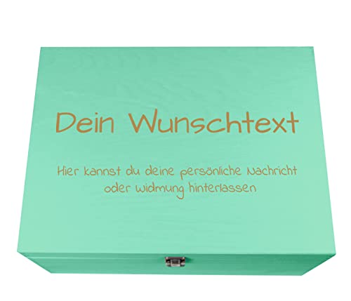 Holzkiste türkis grün personalisierbar mit Gravur Geschenkbox Personalisiertes Geschenk Holzbox Deckel Aufbewahrungsbox Wunschtext, 40 x 30 x 20 cm von Alsino