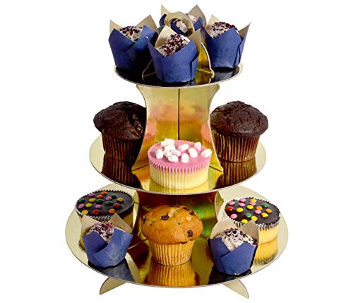 Muffinständer 3-stöckig Cupcake Ständer Kuchen Deko Gebäckständer Etagen Servierplatte stöckig Buffet Muffins stufig, Farbe wählen:gold von Alsino