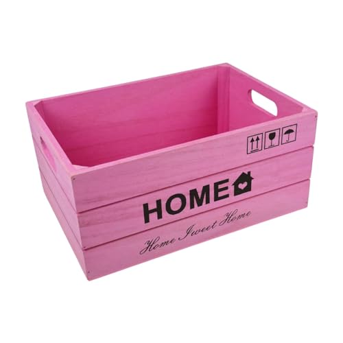 Pinke Holzbox B 35cm H 25cm T 16cm mit Inschrift 'Home' und 'Home Sweet Home' - Die perfekte Sortier- und Ordnungsbox für dein Zuhause - Ideal für Kleidung, Schuhe, Spielzeug und Bücher,HB-036 C von Alsino