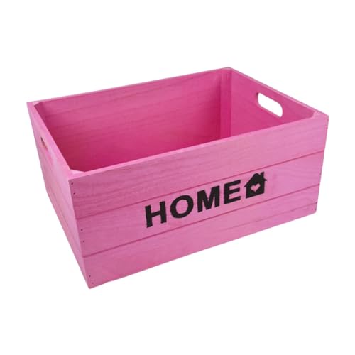 Pinke Holzbox B 40cm H 30cm T 18cm mit Inschrift 'Home' und 'Home Sweet Home' - Die perfekte Sortier- und Ordnungsbox für dein Zuhause - Ideal für Kleidung, Schuhe, Spielzeug und Bücher,HB-036 D von Alsino