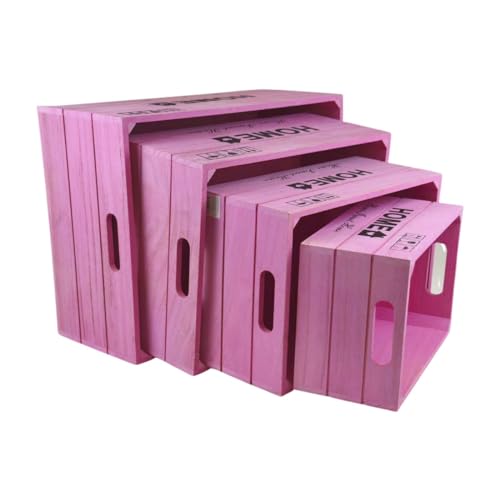 Pinke Holzbox mit Inschrift 'Home' und 'Home Sweet Home' - Die perfekte Sortier- und Ordnungsbox für dein Zuhause - Ideal für Kleidung, Schuhe, Spielzeug und Bücher,4er Set von Alsino