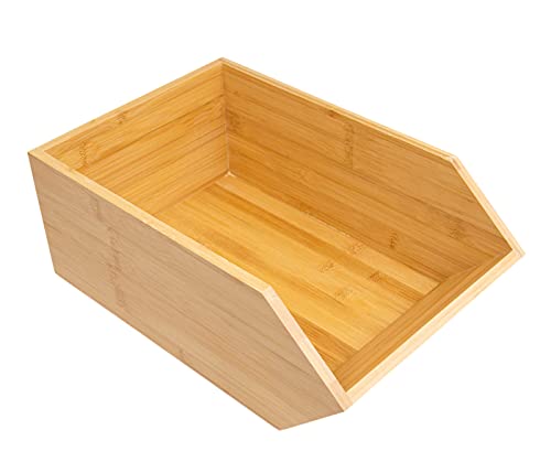 Stapelbare Bambus Aufbewahrungsbox – vielseitige Bambusbox fürs Büro, 35,5cm x 23,3cm x 13,7 cm, offene Ablage aus nachhaltigem Bambus – naturfarben (HB-006 A) von Alsino