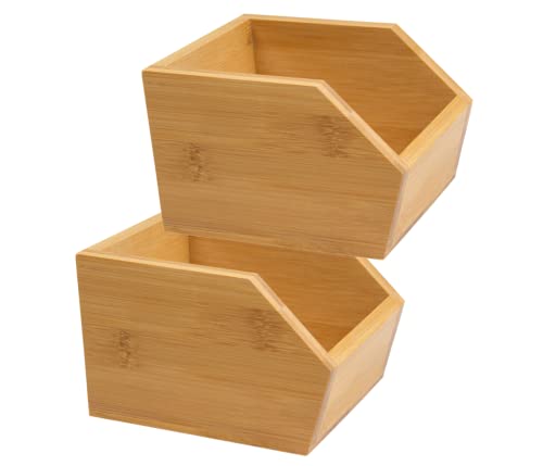 Stapelkiste aus nachhaltigem Bambus - offene Aufbewahrungsbox 15,5 x 11,5 x 9,7 cm Ordnungsbox Ablage - 2 Stück im Set (HB-006 E) von Alsino