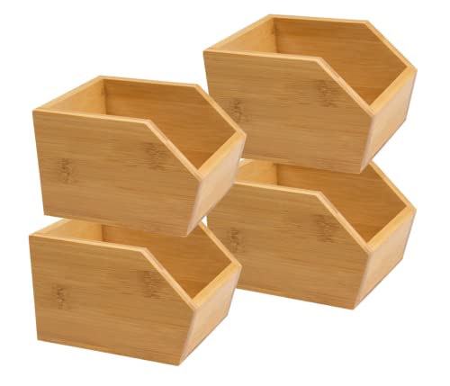 Stapelkiste aus nachhaltigem Bambus - offene Aufbewahrungsbox 15,5 x 11,5 x 9,7 cm Ordnungsbox Ablage - 4 Stück im Set (HB-006 E) von Alsino
