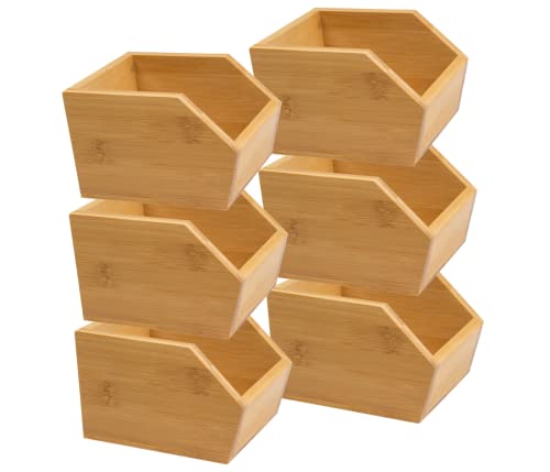 Stapelkiste aus nachhaltigem Bambus - offene Aufbewahrungsbox 20,5 x 14,3 x 10,7 cm Ordnungsbox Ablage – 6 Stück im Set (HB-006 D) von Alsino
