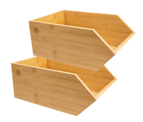 Stapelkiste aus nachhaltigem Bambus - offene Aufbewahrungsbox 30,5 x 20,3 x 12,7 cm Ordnungsbox Ablage - 2 Stück im Set (HB-006 B) von Alsino