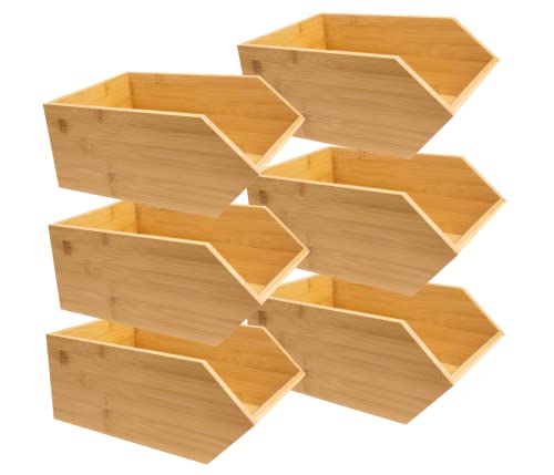 Stapelkiste aus nachhaltigem Bambus - offene Aufbewahrungsbox 30,5 x 20,3 x 12,7 cm Ordnungsbox Ablage - 6 Stück im Set (HB-006 B) von Alsino