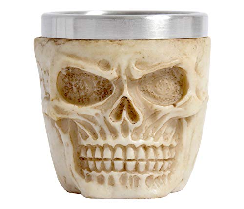 Totenkopf Tasse Totenschädel Skull Becher 50 ml ohne Henkel Fantasy Gothic Mittelalter Gefäß Trinkbecher Mittlelaltermarkt Edelstahl Heavy Metal Deko Accessoire (Totenkopf- beige 1) von Alsino