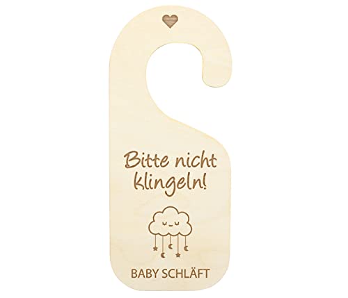 Türanhänger Türschild Holz Gravur Nicht Stören Familie Kinderzimmer WC Büro Lustig - Höhe: 18 cm, ca. 8 cm breit, Motiv wählen:Baby Schläft, Material wählen:Birke Multiplex von Alsino