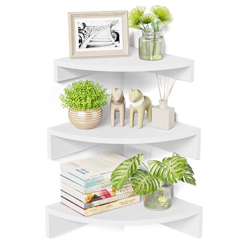 Alsonerbay Eckregal Küche Weiß Eckregale Wand, Wandregal Holz 3er Set Schweberegal Kleines Wandregales rustikalstil für Schlafzimmer, Wohnzimmer, Küche, Ecke, Kinderzimmer für Pflanzen, Bücher von Alsonerbay