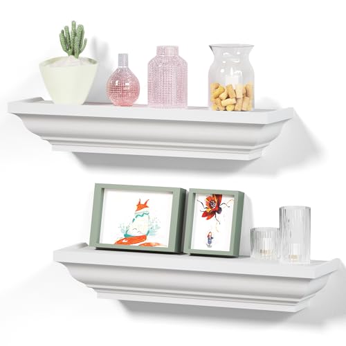 Alsonerbay Schweberegal Wandregal Weiß Regal Wand 2er Set, Wandregal Holz Küche 43x10x7.5cm Wandboard Bilderleiste Weiss Bücherregal für Schlafzimmer Wohnzimmer Badezimmer von Alsonerbay